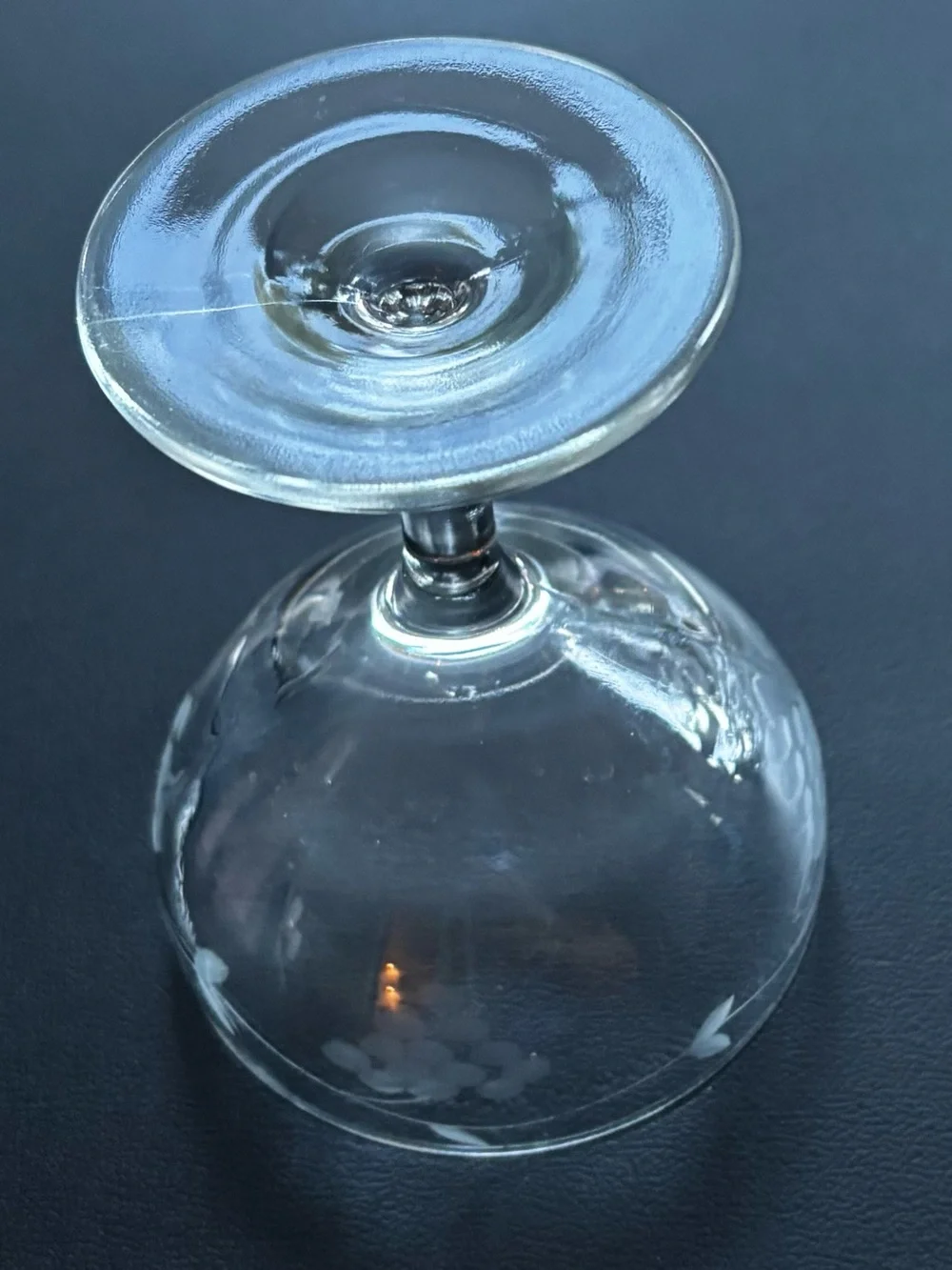 Vintage Etched Crystal Champagne Coupe Glass - Grape & Vine Motif